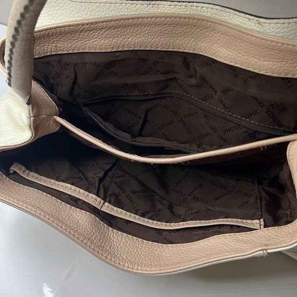 Plinio Visona Beige Peach Stone Pebbled Leather Three Way Bag - Made in Italy - Picture 13 of 16